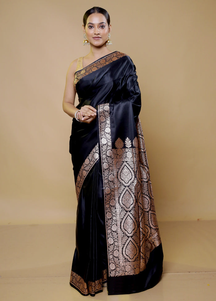 Black Banarasi Silk Saree With Blouse Piece