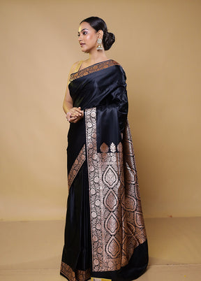 Black Banarasi Silk Saree With Blouse Piece