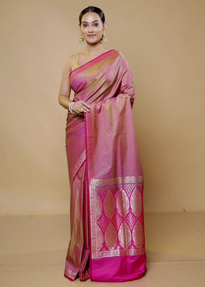 Pink Banarasi Silk Saree With Blouse Piece