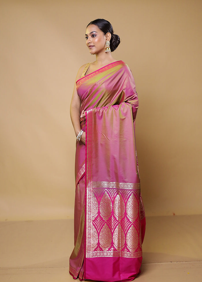 Pink Banarasi Silk Saree With Blouse Piece