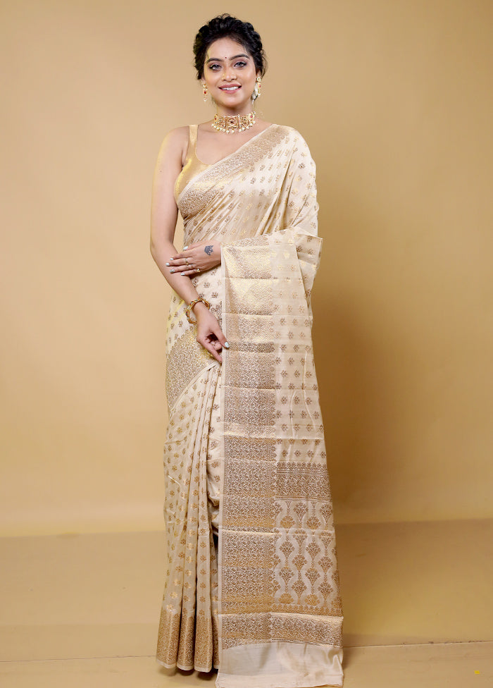 Cream Tussar Silk Saree With Blouse Piece