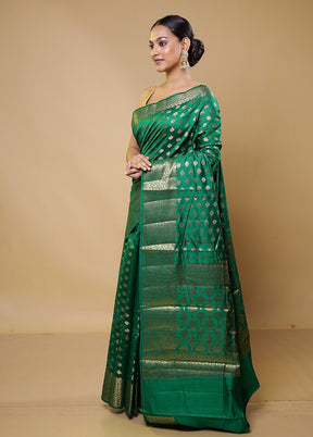 Green Tussar Silk Saree With Blouse Piece