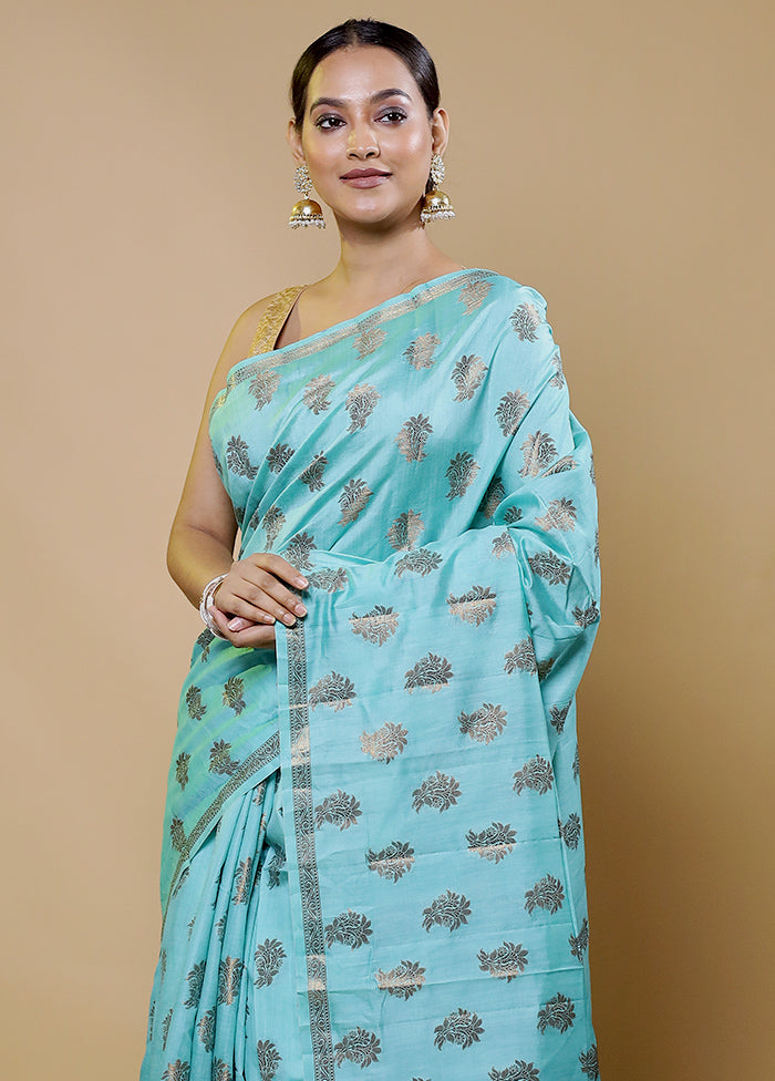 Green Tussar Silk Saree With Blouse Piece