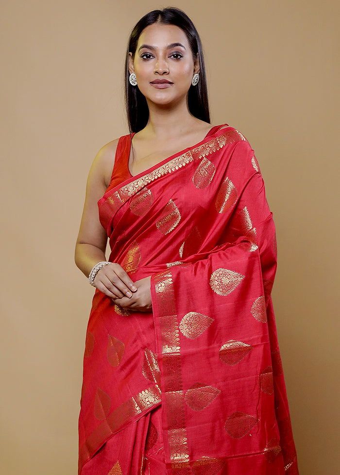 Red Tussar Silk Saree With Blouse Piece