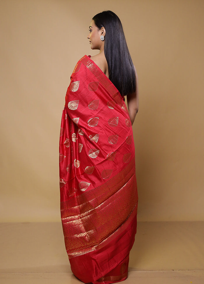 Red Tussar Silk Saree With Blouse Piece