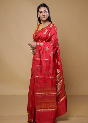 Red Tussar Silk Saree With Blouse Piece