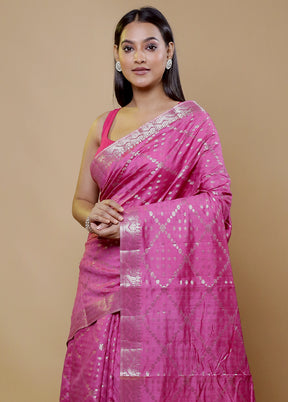 Pink Tussar Silk Saree With Blouse Piece