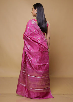 Pink Tussar Silk Saree With Blouse Piece