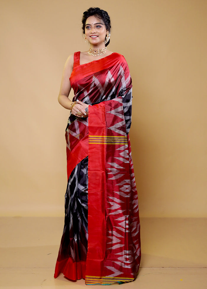 Black Handloom Pure Bishnupuri Silk Saree Without Blouse Piece