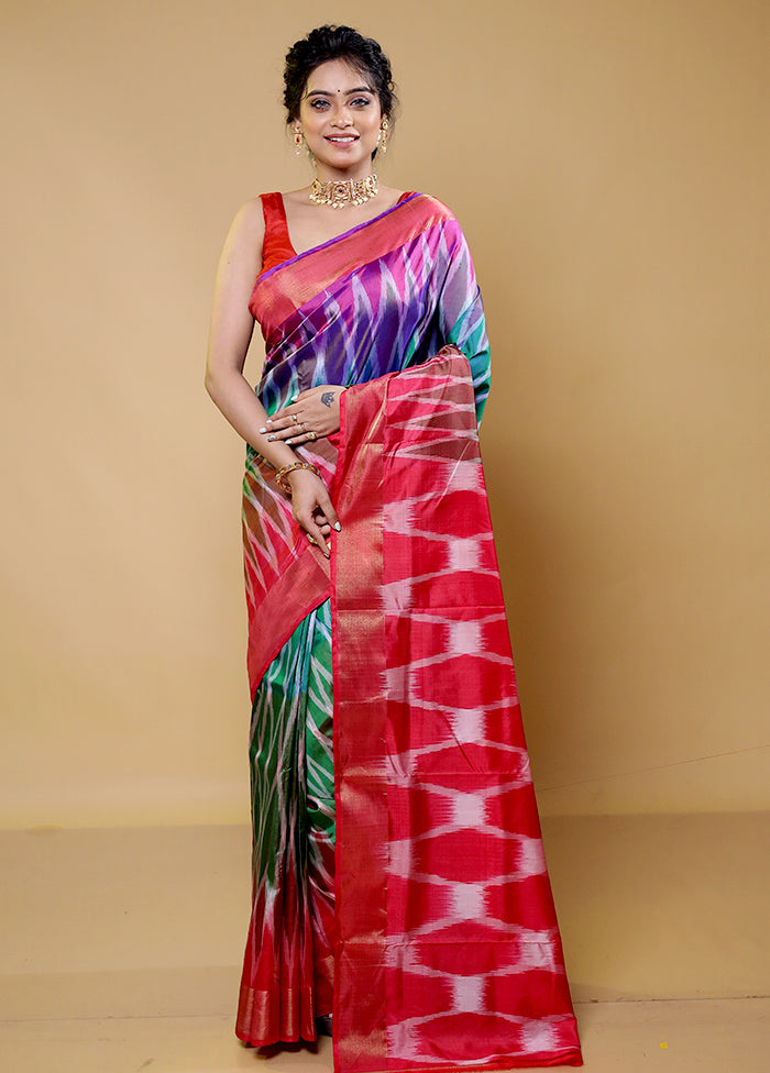 Multicolor Handloom Pure Bishnupuri Silk Saree Without Blouse Piece