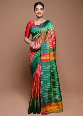 Rust Pure Bishnupuri Silk Saree Without Blouse Piece