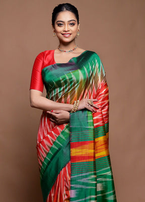 Rust Pure Bishnupuri Silk Saree Without Blouse Piece