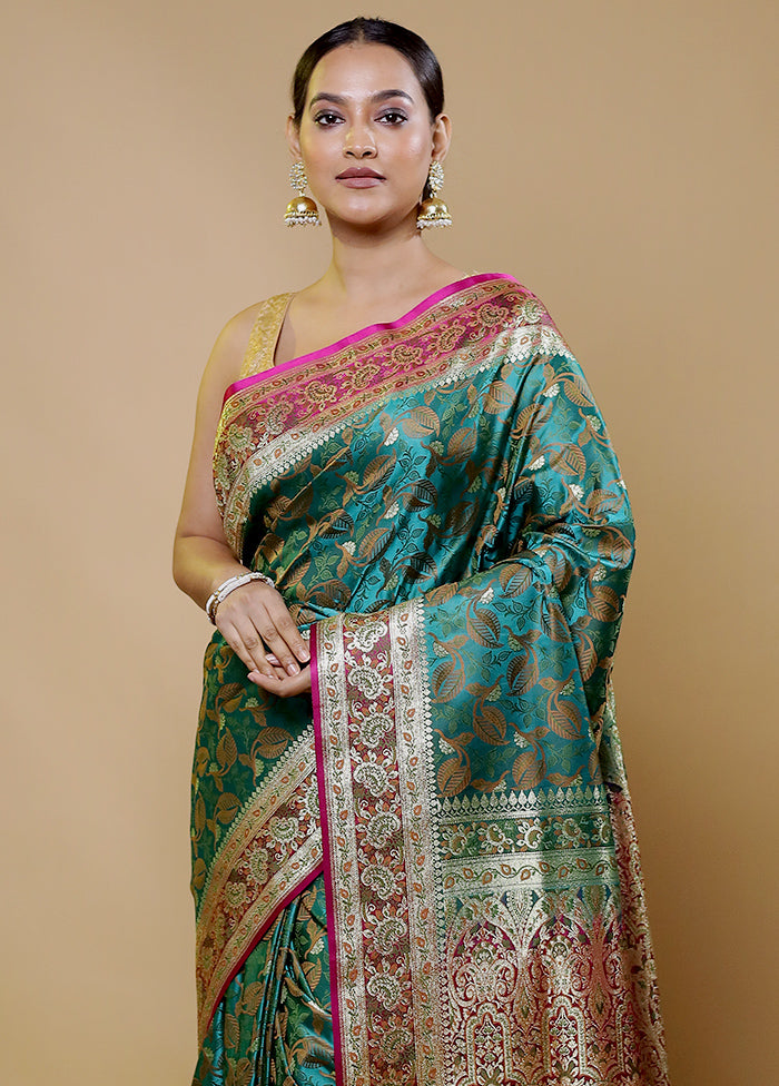 Green Tanchoi Silk Saree With Blouse Piece