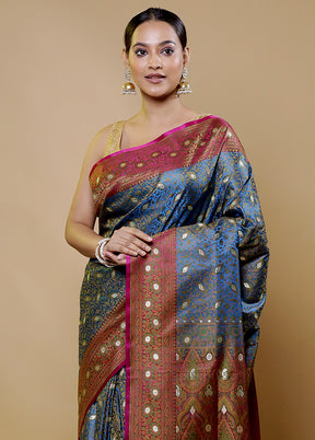 Blue Tanchoi Silk Saree With Blouse Piece