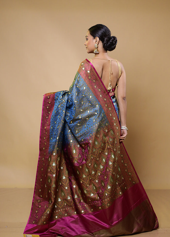 Blue Tanchoi Silk Saree With Blouse Piece