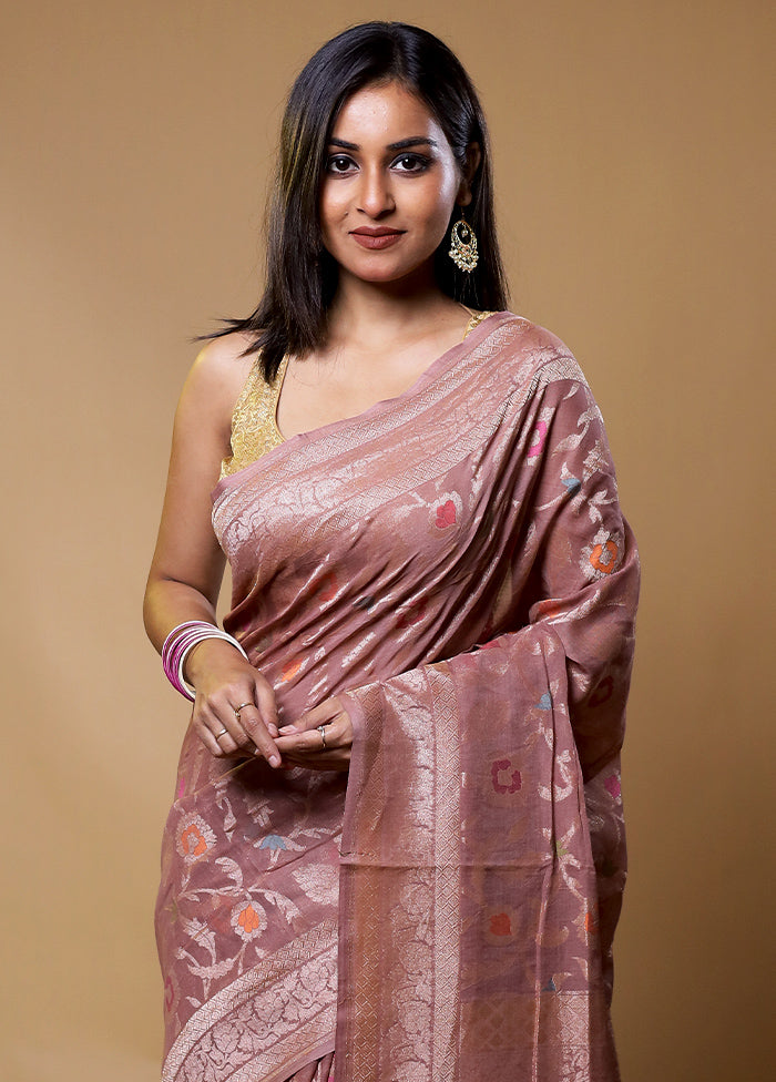 Pink Handloom Kora Pure Silk Saree With Blouse Piece