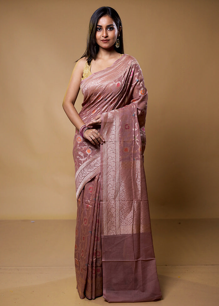 Pink Handloom Kora Pure Silk Saree With Blouse Piece