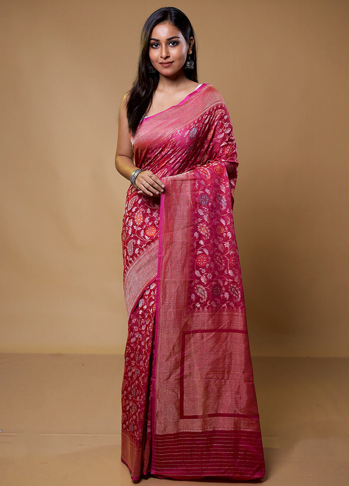 Pink Handloom Kora Pure Silk Saree With Blouse Piece