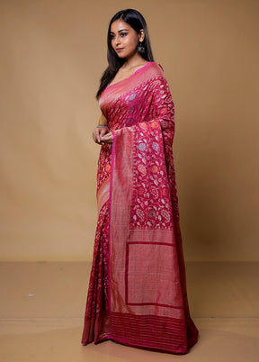 Pink Handloom Kora Pure Silk Saree With Blouse Piece