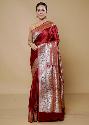 Red Banarasi Silk Saree With Blouse Piece