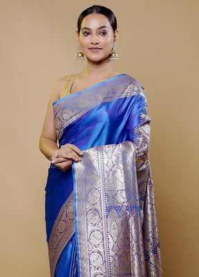 Blue Banarasi Silk Saree With Blouse Piece