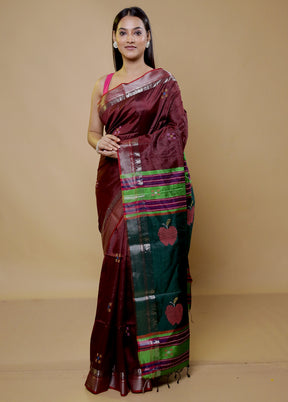 Brown Kalakshetra Kanjivaram Silk Saree With Blouse Piece