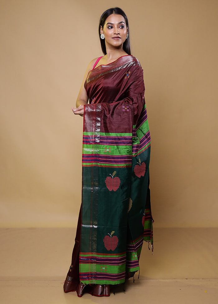 Brown Kalakshetra Kanjivaram Silk Saree With Blouse Piece