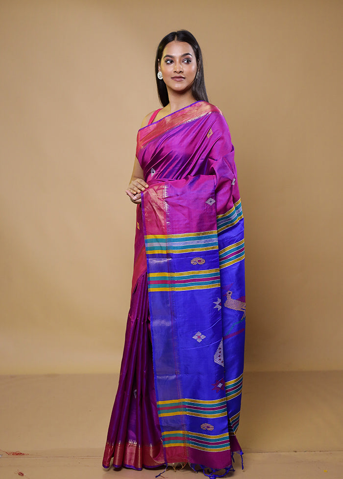 Pink Kalakshetra Kanjivaram Silk Saree With Blouse Piece