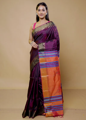 Purple Kalakshetra Kanjivaram Silk Saree With Blouse Piece