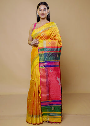 Yellow Kalakshetra Kanjivaram Silk Saree With Blouse Piece