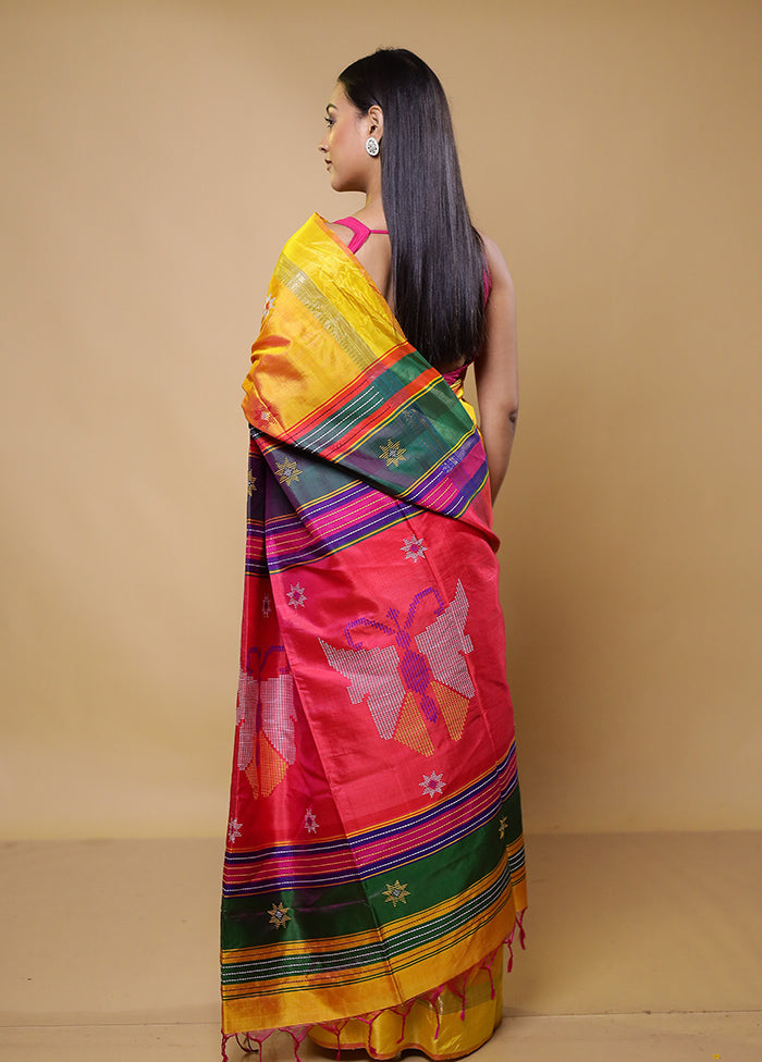 Yellow Kalakshetra Kanjivaram Silk Saree With Blouse Piece