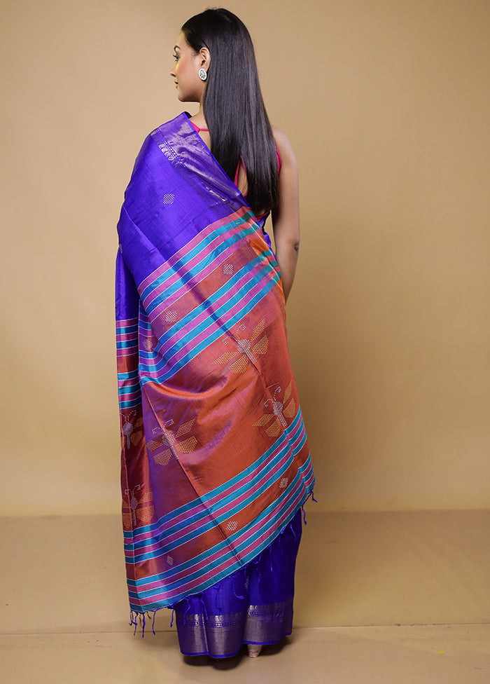 Purple Kalakshetra Kanjivaram Silk Saree With Blouse Piece