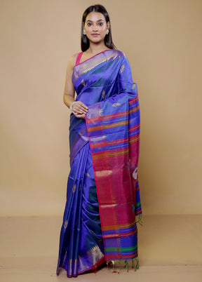 Blue Kalakshetra Kanjivaram Silk Saree With Blouse Piece