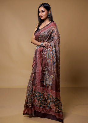 Brown Cotton Saree With Blouse Piece