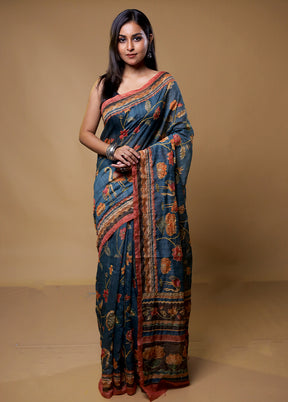 Blue Cotton Saree With Blouse Piece