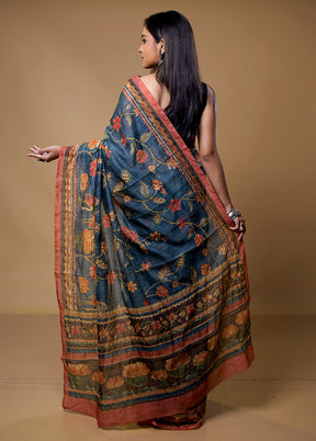 Blue Cotton Saree With Blouse Piece