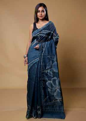 Blue Cotton Saree With Blouse Piece