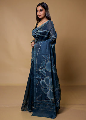 Blue Cotton Saree With Blouse Piece