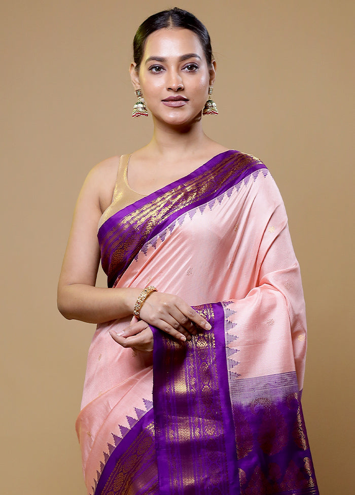 Pink Gadwal Pure Silk Saree Without Blouse Piece