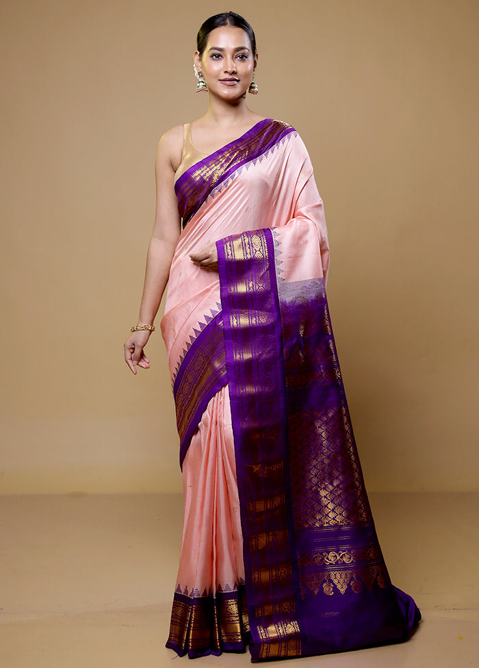 Pink Gadwal Pure Silk Saree Without Blouse Piece