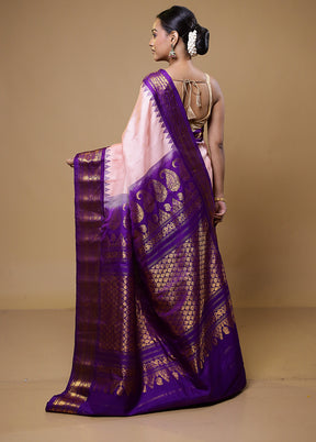 Pink Gadwal Pure Silk Saree Without Blouse Piece