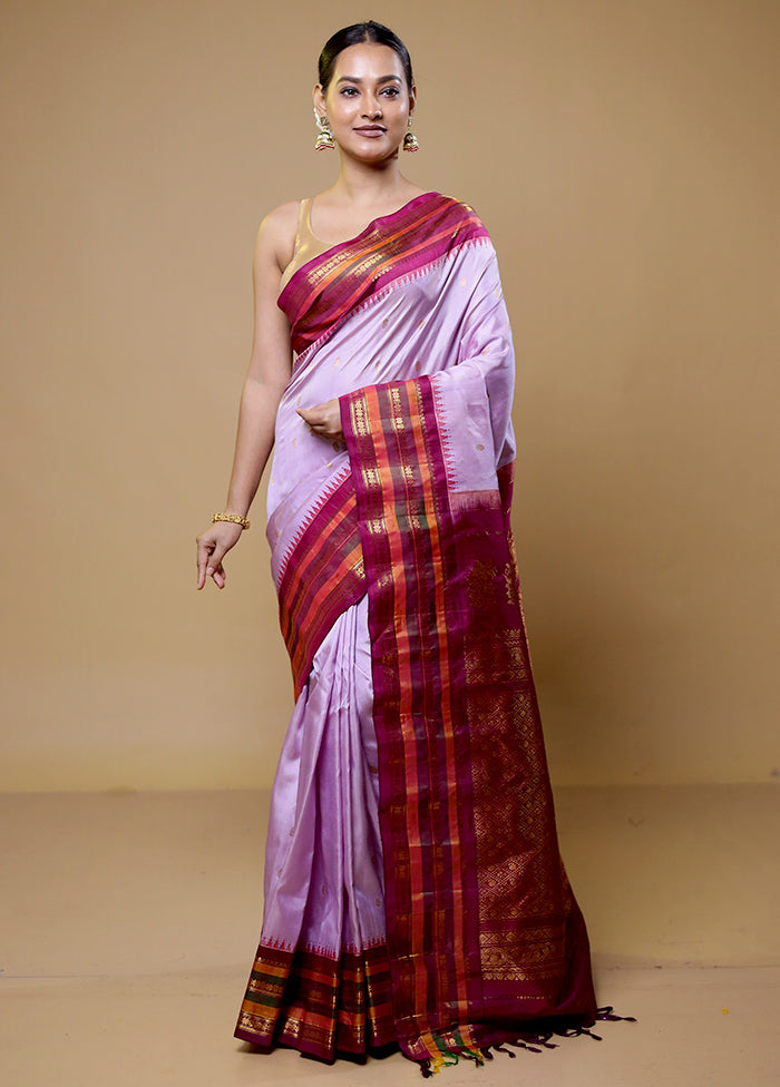 Purple Gadwal Pure Silk Saree Without Blouse Piece