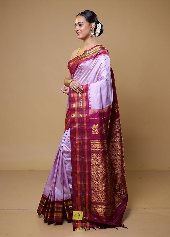 Purple Gadwal Pure Silk Saree Without Blouse Piece