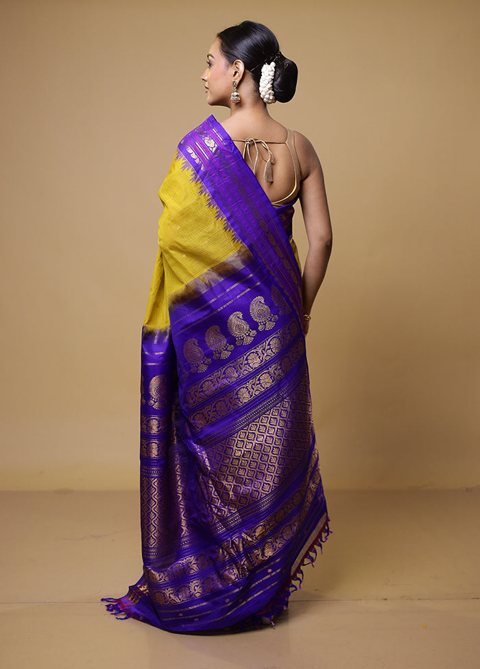 Yellow Gadwal Pure Silk Saree Without Blouse Piece