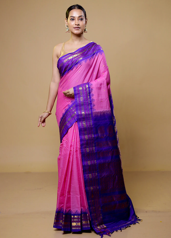 Pink Gadwal Pure Silk Saree Without Blouse Piece