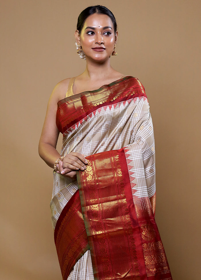 Cream Gadwal Pure Silk Saree Without Blouse Piece