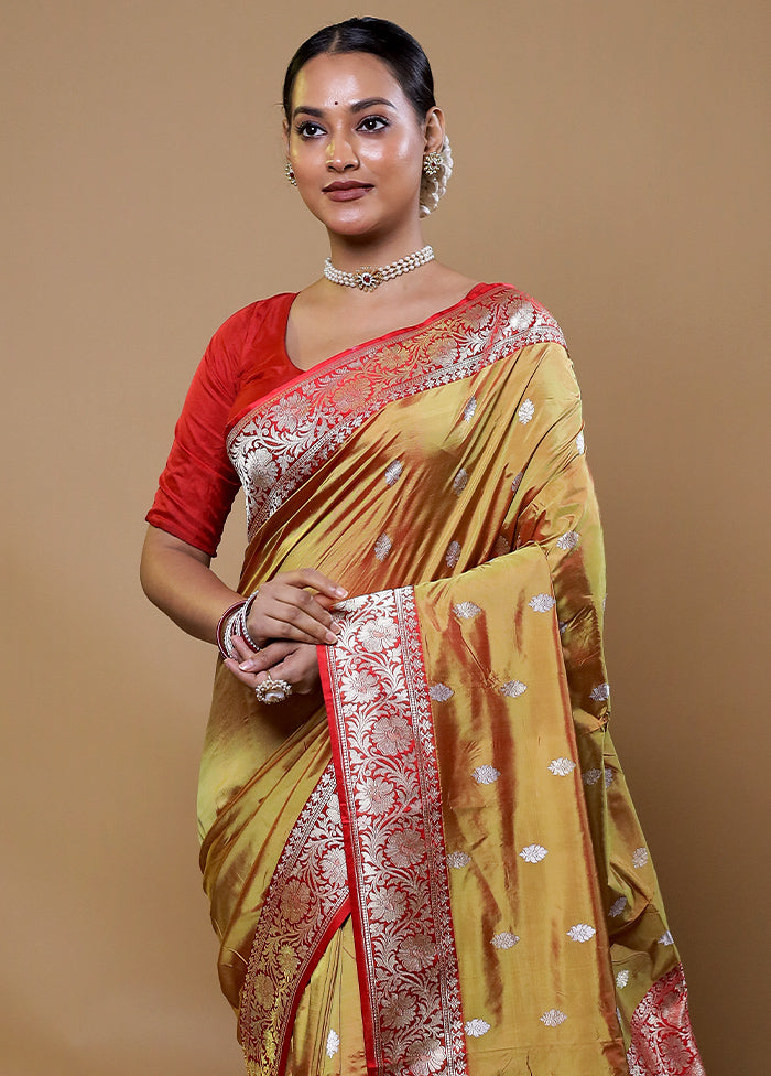 Cream Handloom Katan Pure Silk Saree With Blouse Piece