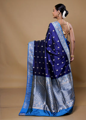 Blue Handloom Katan Pure Silk Saree With Blouse Piece