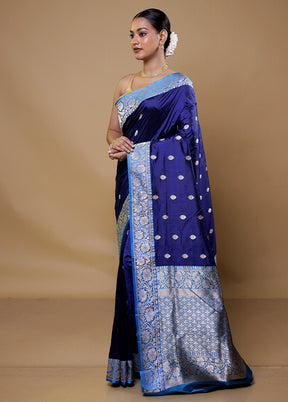 Blue Handloom Katan Pure Silk Saree With Blouse Piece