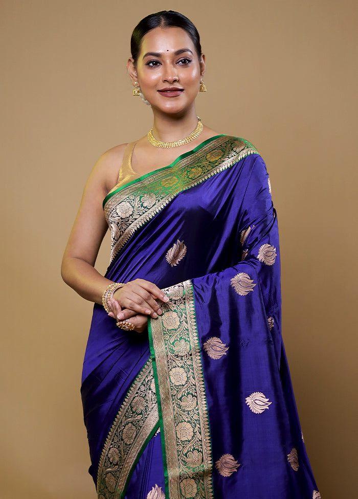 Blue Handloom Katan Pure Silk Saree With Blouse Piece